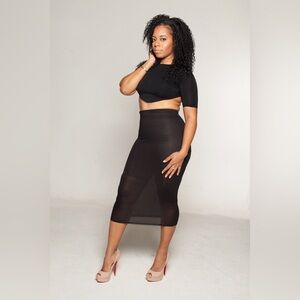 Sheer Cover Up Midi High Waisted Skirt